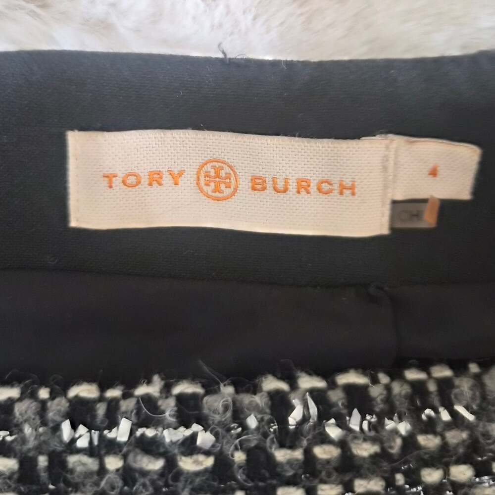 Tory Burch Black and White Metallic Tweed Mini Skirt